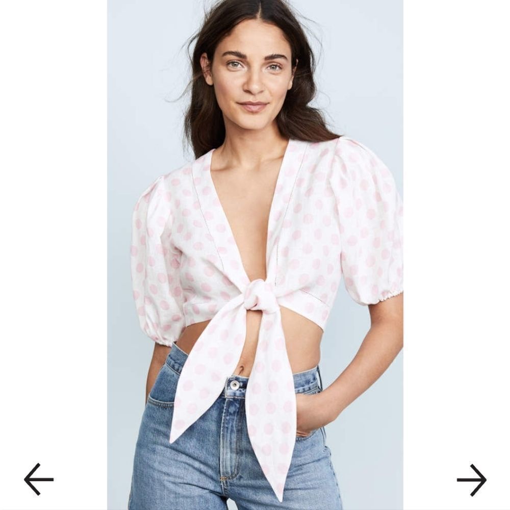 USA Lisa Marie Fernandez Women's White & Pink Wilfred Tie Front Crop Top…